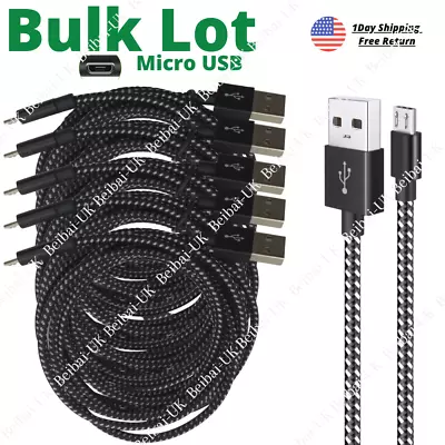 Bulk Lot Braided Micro USB Cable 10Ft Long Fast Charge Cord For Samsung Android • $7.51