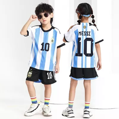 Argentina Messi 2022 World Cup Soccer Jersey Set. Suitable For Children Classic • $17.90