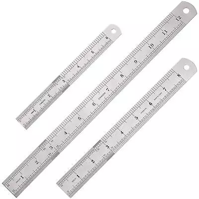 3 Pcs Stainless Steel Ruler Set With Inch And Metric Graduation 12 Inch 8 Inch A • $8.34