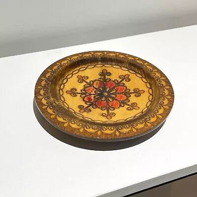 Vintage Hand Carved Wooden Small Display Trinket Plate Dish Folk Brown 15cm Dia • £4