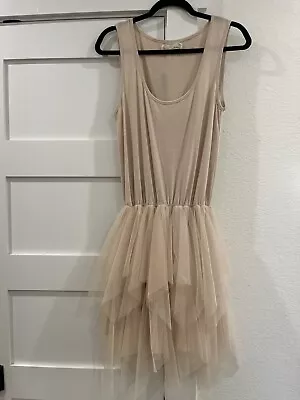 A’reve Womens Tank Dress Size Large Boho Tulle Beige Poly/spandex Blend • $18.83