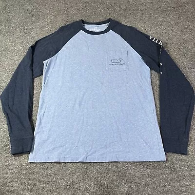 Vineyard Vines Shirt Mens Small Blue Long Sleeve Whale Raglan Baseball T-Shirt S • $19.98