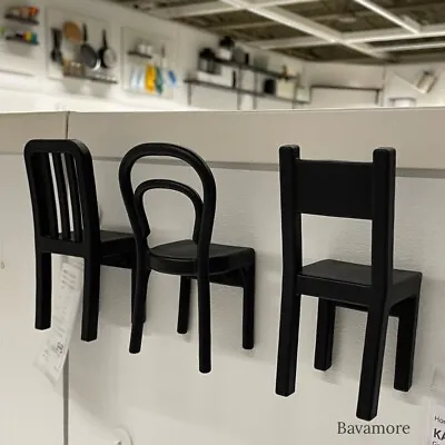 IKEA FJANTIG Hook Chairs Black 4¾×2¼  (SET OF 3) • £15.43