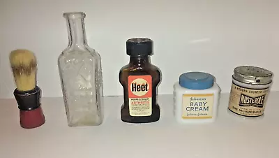 Vintage Toiletries Lot.  Shaving Brush.  Heet.  Vanteen's Bottle.  Musterole • $14