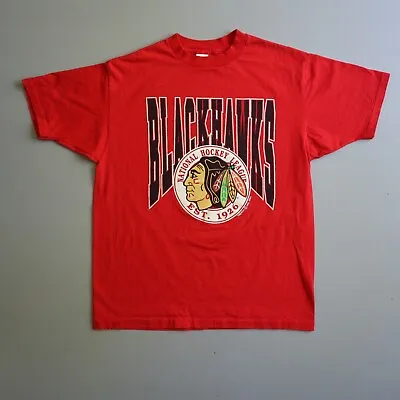 VINTAGE Chicago Blackhawks Shirt Mens Large Red NHL Hockey 90s Adult L • $50