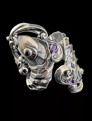 Margot De Taxco Mexico Sterling Silver Amethyst Koi Fish Clamper Bracelet #5207  • $3995