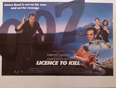 Vtg 1989 James Bond Licence To Kill Original Uk Quad Cinema Movie Film Poster • £139.95