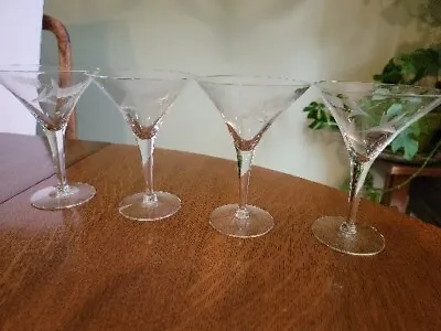 Vintage Etched Wheat Stemware Glasses Set Of 4 Cocktail Liquor Martini Barware  • $24.99