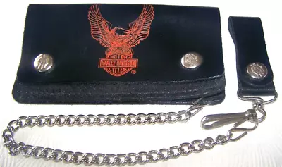 Harley Davidson Motorcycle Vintage 70's Black Leather Chain Trucker Wallet NOS • $69.99