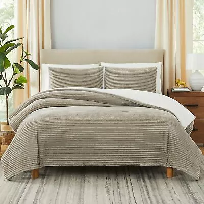 Geniospin Queen Size Sherpa Comforter Set With 2 Pillow Sham Taupe Reversible... • $31.65