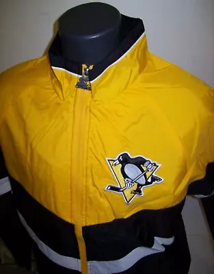 Penguins Jacket Pittsburgh Starter Jacket Nylon YELLOW & BLACK Sewn Logos S M 2X • $75