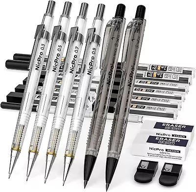 6 PCS Art Mechanical Pencils Set With Case Drafting Pencil 0.3 & 0.5 & 0.7 & 0. • $15.99