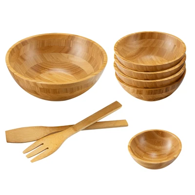 $49.49 • Buy Costway 8 PCS Bamboo Salad Bowl Set Kitchen Wooden Soup Cereal Bowls W/ Utensils