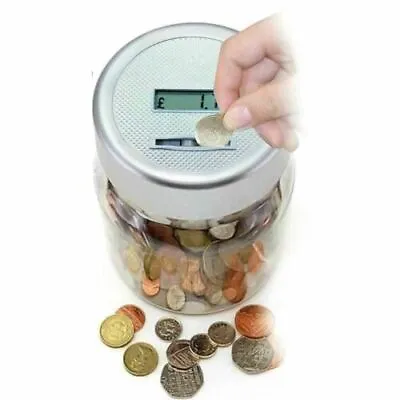 Money Counting Jar Box Electronic LCD Coin Saving Safe Digital Bank - New • £7.99