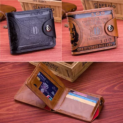 Men's Leather Purse Clutch Trifold ID Card Holder Wallet Billfold Handbag Gifts • $7.58