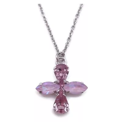 Mariana Matcha Silver Pendant Necklace Purple Pear & Marquise Crystal Cross 1138 • $49.70