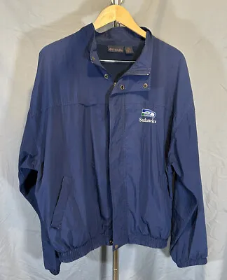 Vintage 90s Seattle Seahawks Team Logo Zip Front Windbreaker Navy Jacket XL • $9.99