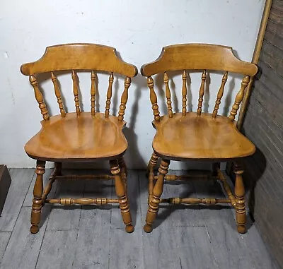 Vintage Set Of 2 S. Bent & Bros Maple Wood Windsor Captain's Dining Chairs B • $400