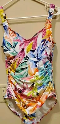 Maxine Of Hollywood Sz 12 Tropical Floral One Piece Bathing Suit Ruched Sides  • $22.99