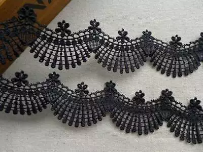 Black Venise Lace Trim With Scalloped Edge For Bridal Dolls Wedding Gowns Design • $4.75