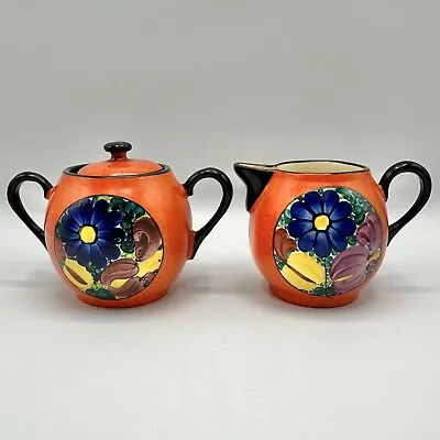 Antique J Mrazek Peasant Art Industry Pottery Orange Sugar & Creamer Set /cb • $50