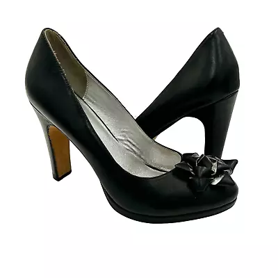 Anthropologie Miss Albright Macyn Pump Heels Black Leather Size 8.5 • $25