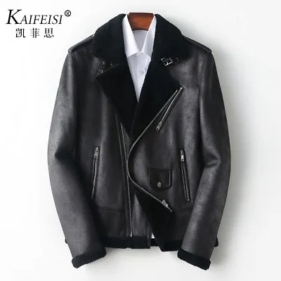 Sheepshear Fur All-in-one Men's Short Motorcycle Casual Jacket Leather Coat Fur • $194.80