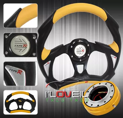 320mm Type R Yellow Trim Steering Wheel W/ 1.5  Gold Slim Quick Releaser Kit Jdm • $48.99