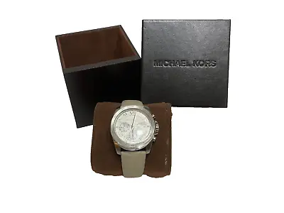 Michael Kors Women's MK2633 Brecken Chronograph Silver Dial Cream Leather Band • $68