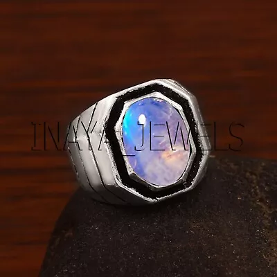 Natural Moonstone Mens Ring Solid 925 Sterling Silver Jewellery Handmade Rings • $42.39