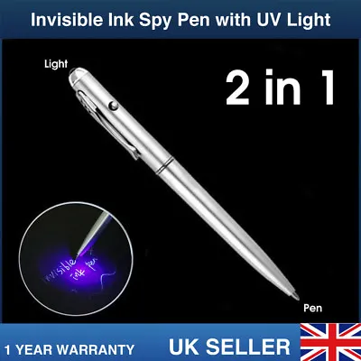 Spy Invisible Ink Pen Security UV Light TOY KIDS BOY GIRL XMAS GIFT CHRISTMAS • £3.32