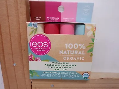 Eos 4 Pk 100% Natural Organic Vanilla Pomegranate Mint Shea Lip Balms New #21608 • $8.99