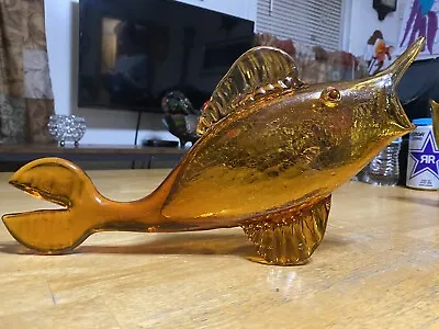 GLASS FISH CRACKLE ( RAINBOW GLASS COMPANY) AMBER BEAUTIFUL VINTAGE Rare 1960s • $249.99