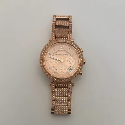 Michael Kors Women's Rose Gold Steel Watch MK5663 Uptown Glam Parker Chronograph • $60