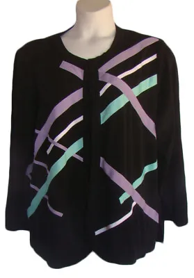 Exclusively Misook Black Crossed Ribbon Open Front Cardigan Sweater Jacket SZ 3X • $59.39