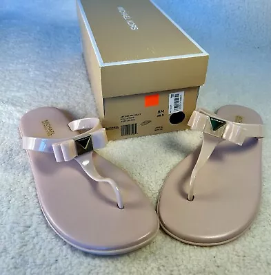 MICHAEL KORS KAYDEN JELLY FLIP FLOPS SANDALS THONGS With BOW Pink/Nude Size 8 • $26.99