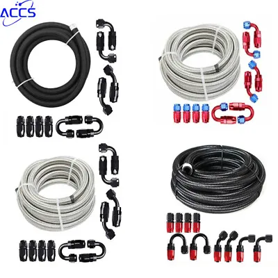10/20FT Stainless Steel Braided 6/8/10/AN Fuel/Oil/Gas Hose Line & Fittings Kit • $60.19