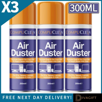 £7.99 • Buy 3 X 200ml Compressed Air Duster Spray Can Protects Cleaner Laptops Keyboards New