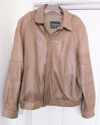 VTG North Beach Leather Men's Jacket Coat Bomber Trucker Distressed Brown SZ 46 • $78