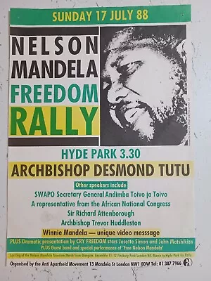 Nelson Mandela Freedom Rally Hyde Park 1988 Original Poster • £10