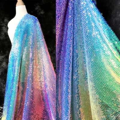 Gradient Color Rainbow Shiny Material Sequin Fish Scale Fabric Crafts 50x130cm • $32.99