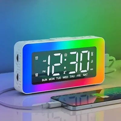 $35.99 • Buy Music Speaker Alarm Clock RGB LED Night Light Desk Bedside Lamp Snooze Clock New