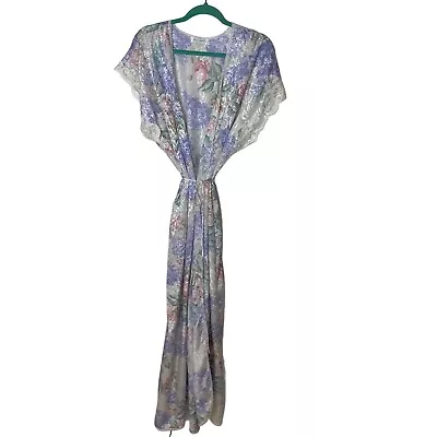 Lucie Ann Vintage Womens Robe Size XL Multicolor Satin Lace Floral USA • $43.55