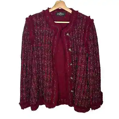 Peter PJ Jan Vintage Red Boucle Knit Jacket 6 / Medium Wool  • $65