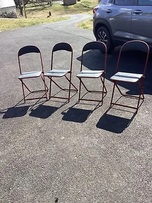 Set Of 4 MCM Vintage Chairs Norcor Folding Metal Seat Green Bay Wis. Camping • $175
