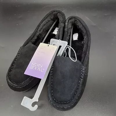 Stars Above New Women's Sz 7 Black Gemma Suede Leather Moccasin Slippers • $15.99