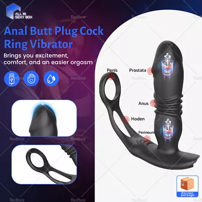 Thrusting Vibrator Cock Ring Anal Butt Plug Prostate Massager Remote USB Sex Toy • $39