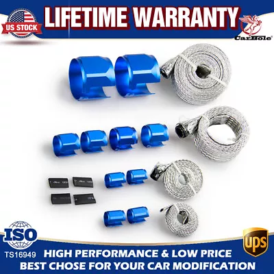 NEW Stainless Steel Braided Dress-Up Hose Cover Radiator Hose Sleeving Kit Blue • $29.69