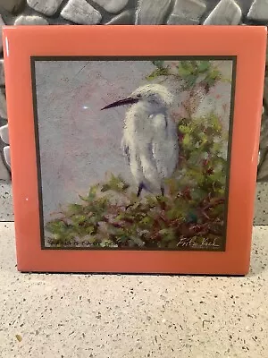 Vintage Signed Art Tile “ Taking It Easy Egret” • $22