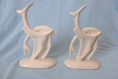 Vintage Haeger Pottery Modern Stylized Gazelle Deer Vase Pair Exc Cond Ivory • $38